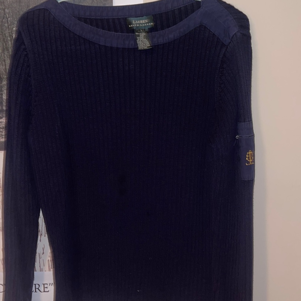 Vintage Ralph Lauren Anchor Sweater Light Navy With Arm Zip Pocket